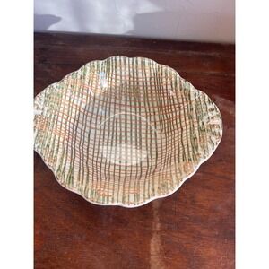 Green and Brown Plaid Serving Bowl Blue Ridge Pottery Hand Painted made in USA